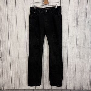 Switch Remarkable Men's W32 x L32 Black Slim Straight Distressed Denim Jeans